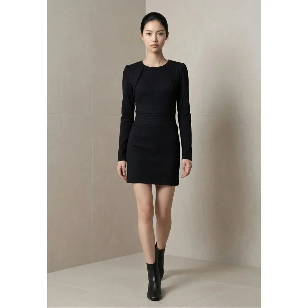 Kova & T size 2 Black Structured Puff Sleeve Mini Dress Bodycon Designer (102)